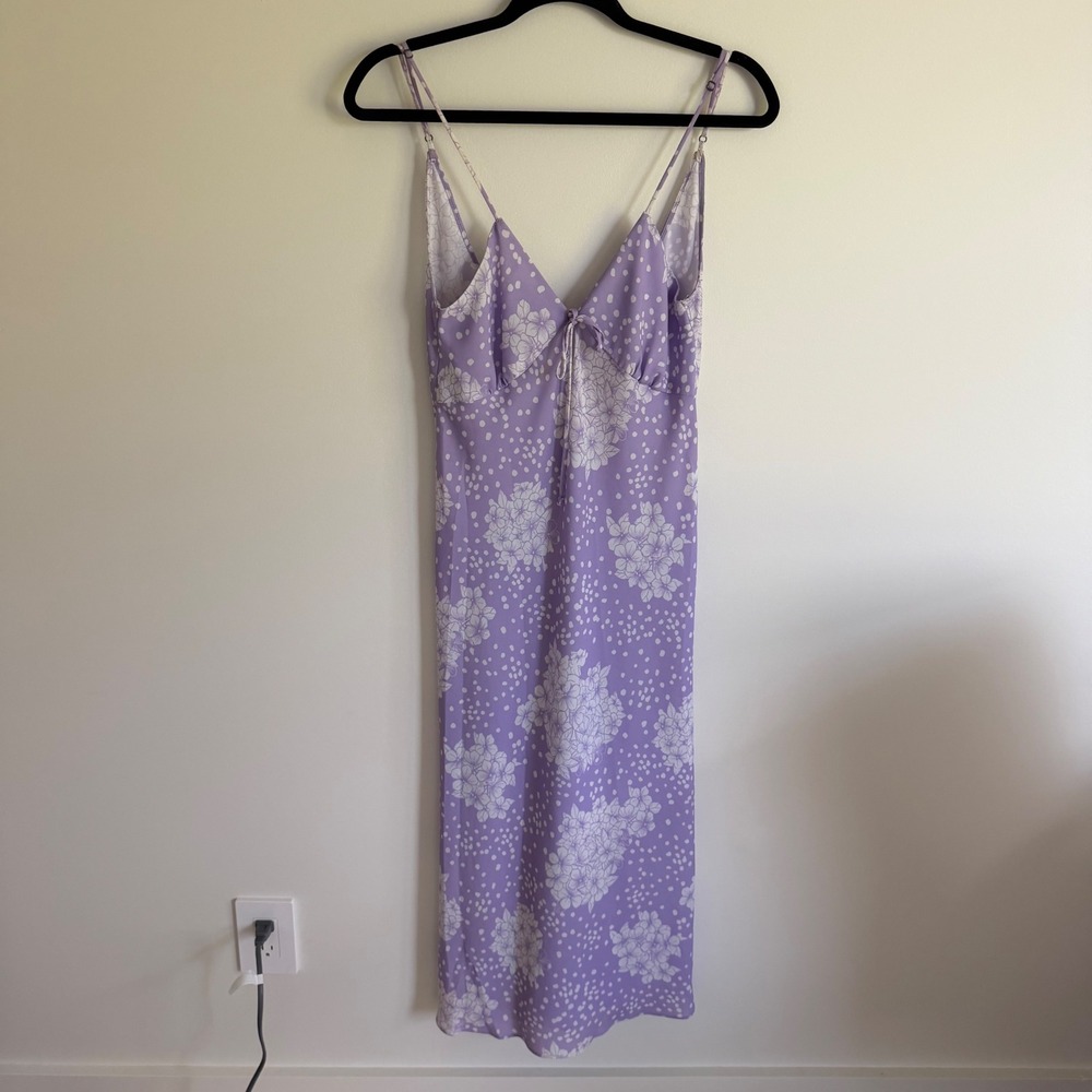 RESA Lavender Floral Polka Dot Midi Slip Dress Purple V-Neck Size M Made in LA